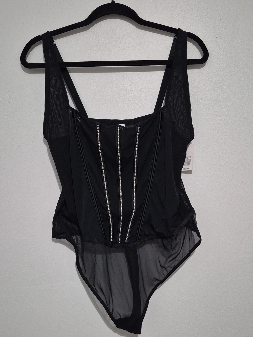 Auden Black Rhinestone-Trim Sheer Bodysuit Bandeau
